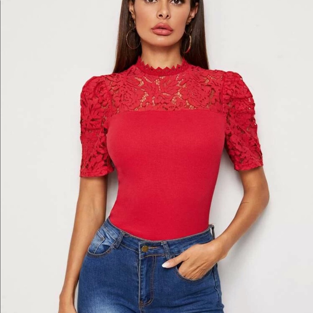 NEW Keyhole Back Lace Yoke Top XL